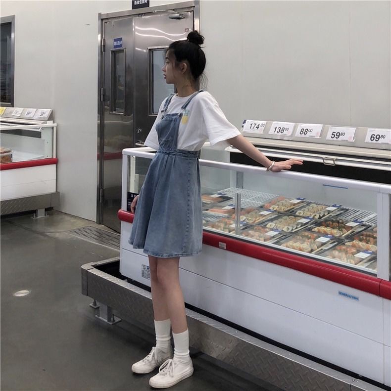 Jiashucheng Đầm Yếm Denim Thời Trang Xuân Hè Nhật Bản Dành Cho Bé