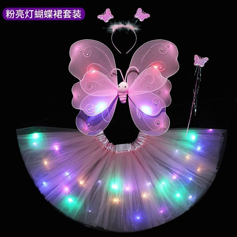 Đầm Công Chúa Hình Cánh Bướm Màu Cầu Vồng Phát Sáng Cho Bé Gái