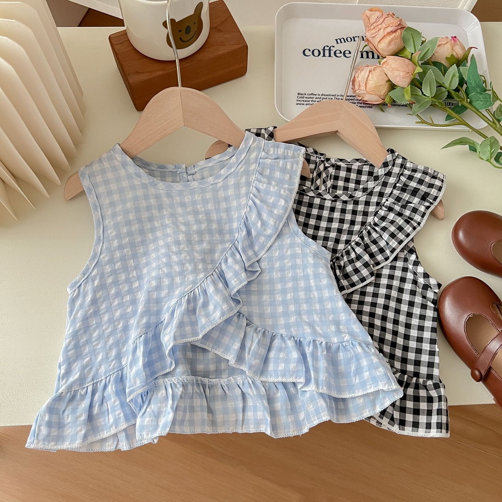 Aiyaya Bộ Đồ Hai Mảnh Áo Hai Dây Bằng Vải Cotton Thời Trang Mùa Hè Dành Cho Bé Gái set đồ trẻ em phong cách Hàn Quốc
