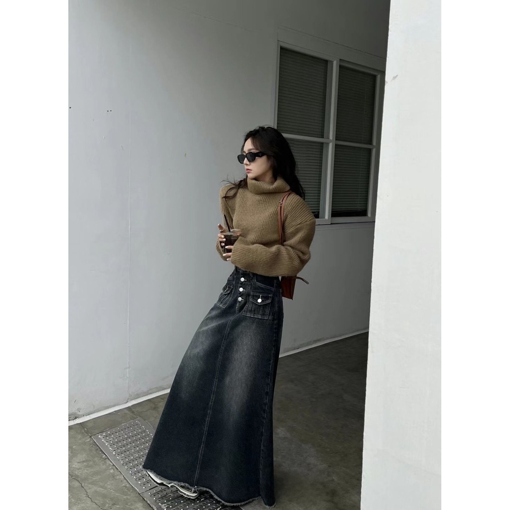 Jiashucheng Chân Váy Denim Chữ a Lưng Cao Cỡ Lớn Phong Cách Retro Mỹ Mùa Hè Mới Cho Nữ