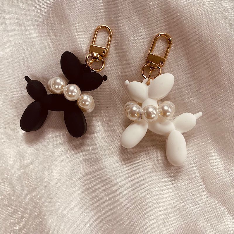 Móc Khóa Hình Chú Chó Hoạt Hình Đính Ngọc Trai Dễ Thương diy