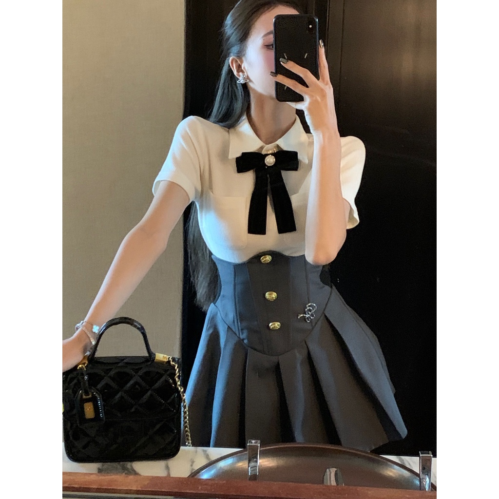 Chân Váy Chữ a Xếp Ly Lưng Cao Phong Cách Preppy Thời Trang Mùa Xuân 2023 Mới