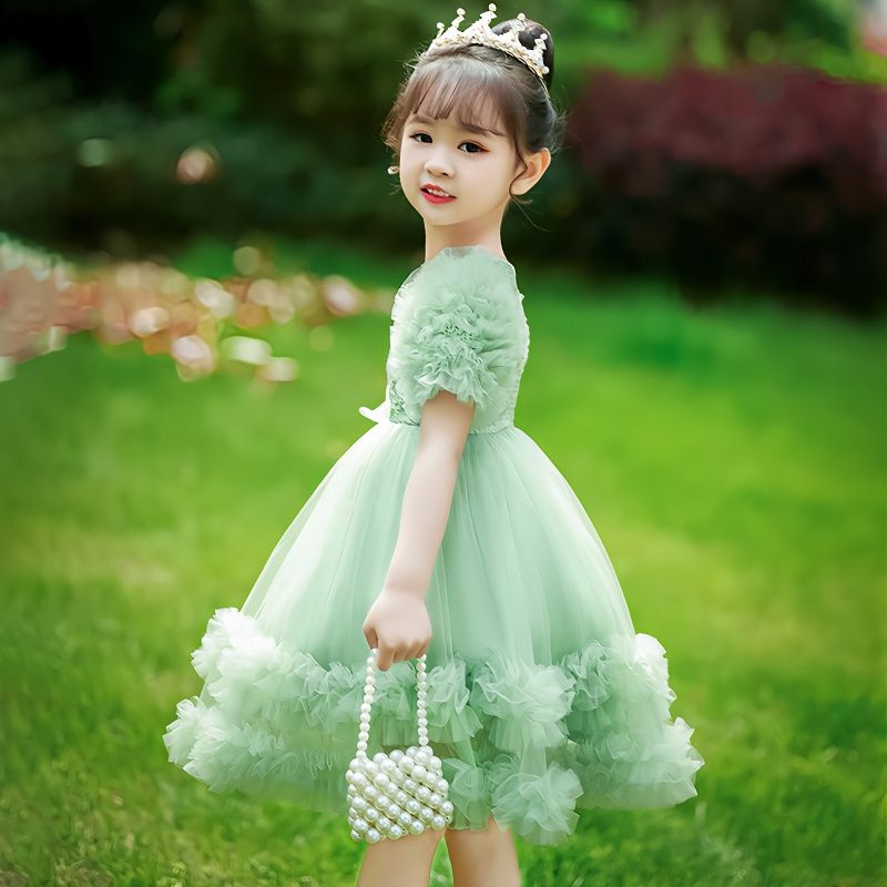 Đầm Công Chúa Mùa Hè 2023 Tay Cộc Đính Lưới Hoa Cổ Tích Cao Cấp Cho Bé Gái