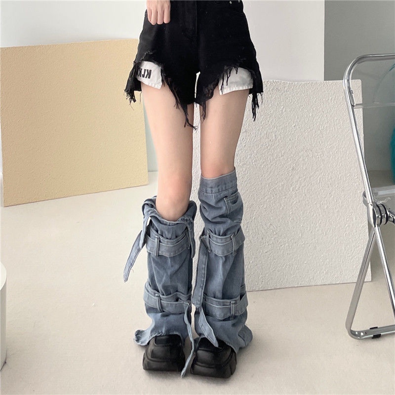☸▪◙Niche Vỏ Bọc Ống Quần Jean Buộc Dây Văn Hóa Châu Á y2k Phong Cách ins Hot Girl Nhật Bản