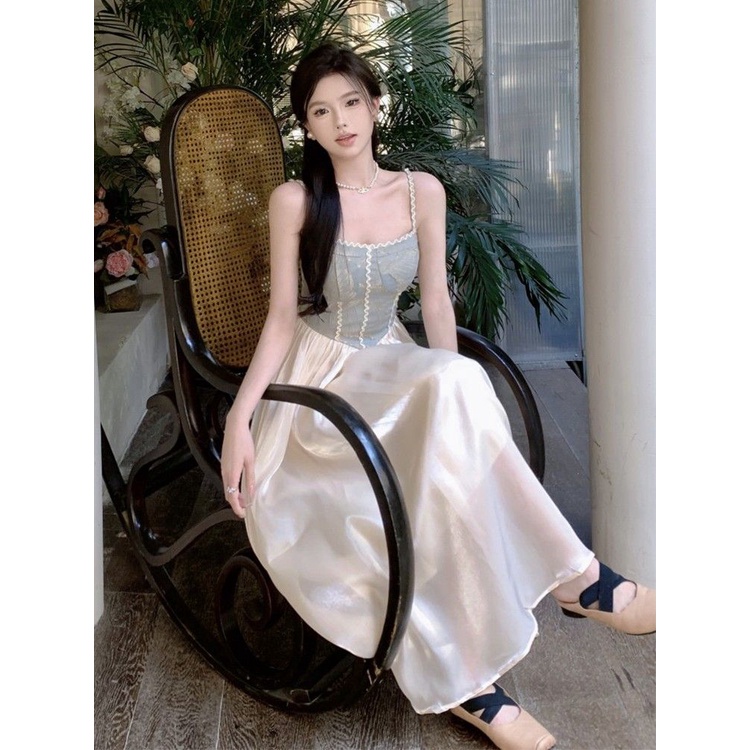 Đầm Hai Dây Dáng Dài Mỏng Eo Cao Thời Trang Pháp 5.16 Cho Nữ