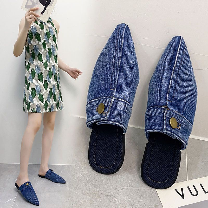 Dép Denim Mũi Nhọn Phong Cách Châu Âu Thời Trang Mùa Hè Cho Nữ