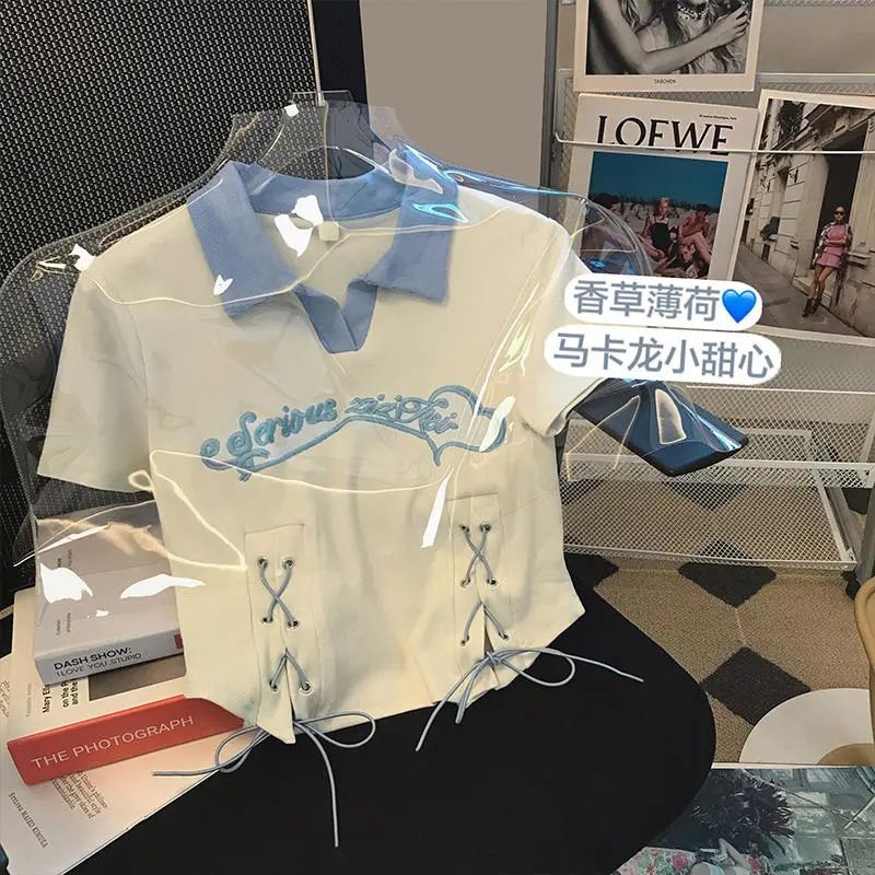 Áo Thun Dệt Kim Cao Cấp Cổ Polo Cột Dây Thời Trang Mùa Hè Dành Cho Nữ