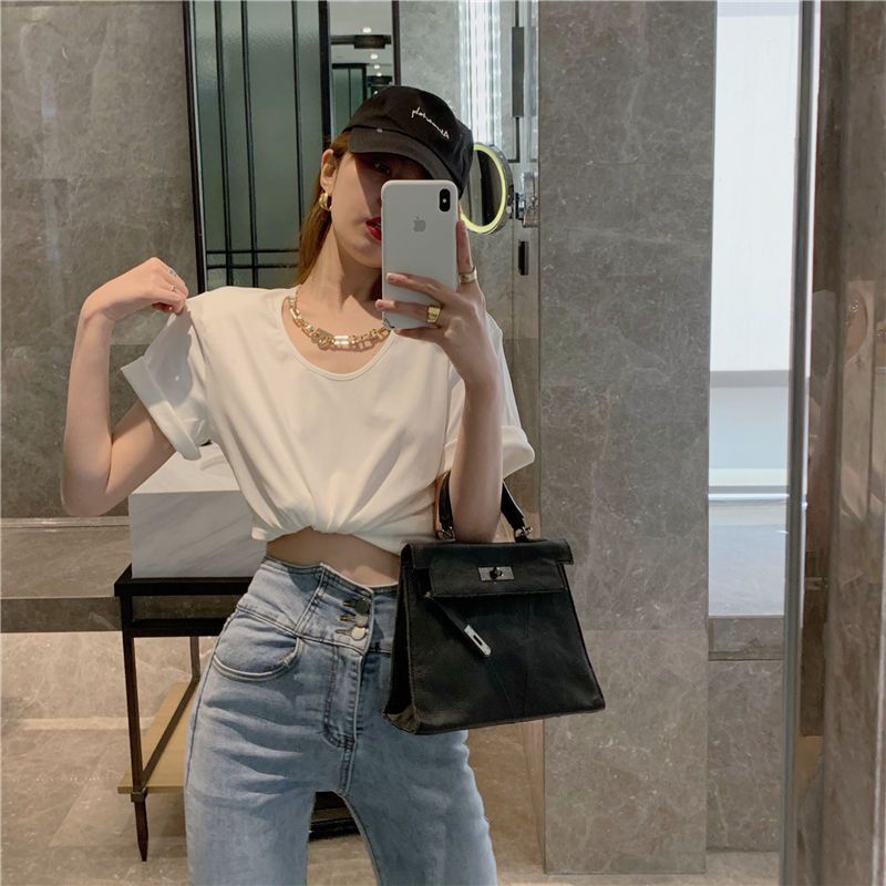 Áo Thun Tay Ngắn Dáng Rộng Phối Dây Xích Kim Loại Thời Trang Mùa Hè Kiểu Mới Cho Nữ