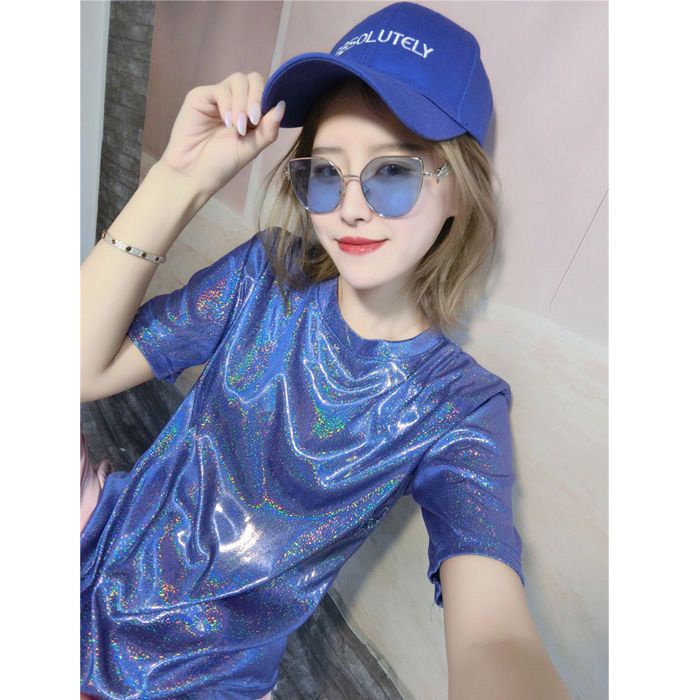 Áo Thun Tay Ngắn Đính Ngọc Trai Lấp Lánh Phong Cách Mới Mùa Hè Cho Nữ