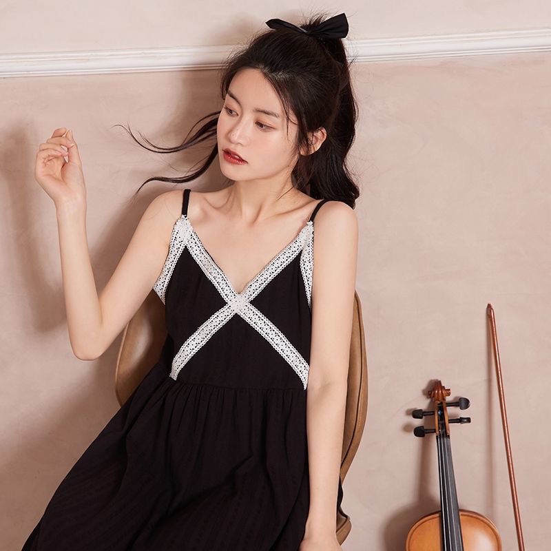 Đầm Ngủ Hai Dây Cổ Chữ V Dáng Rộng Phối Ren Gợi Cảm Hàng Mới Dành Cho Bạn Nữ Mặc Ở Nhà