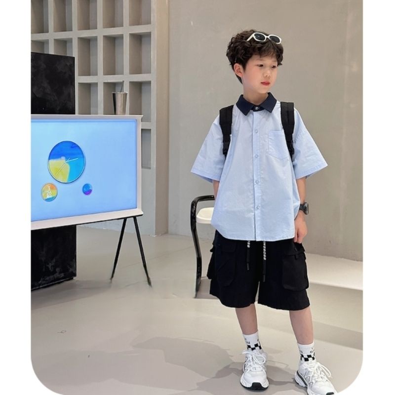 Hàng Mới Về Áo Sơ Mi Ngắn Tay Phong Cách Preppy Mẫu Mới 2023 Thời Trang Cho Bé Trai