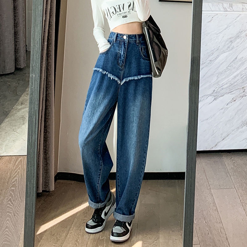 Quần Denim Lưng Cao Dáng Rộng Thiết Kế Mới Năng Động Thời Trang Dành Cho Nữ