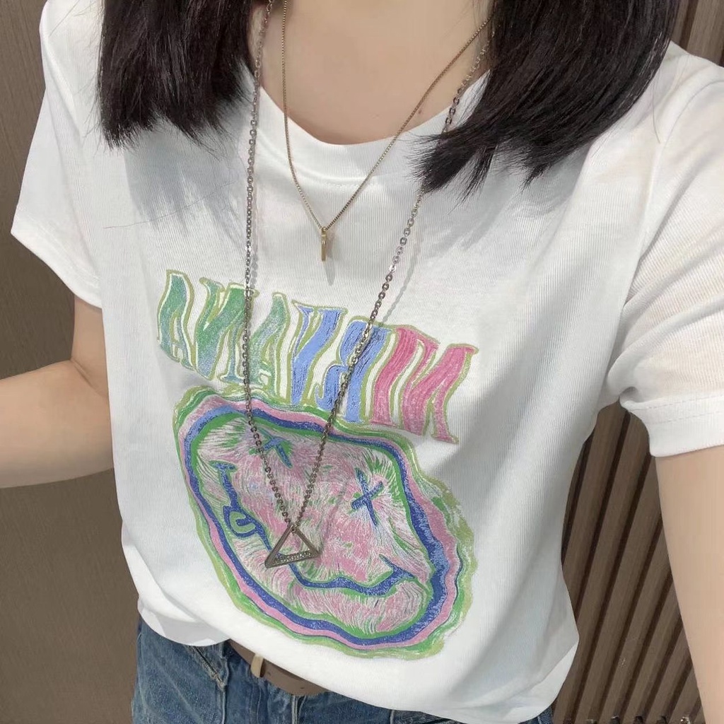 Áo Thun Tay Ngắn Cổ Tròn In Hình Thời Trang Dành Cho Nữ