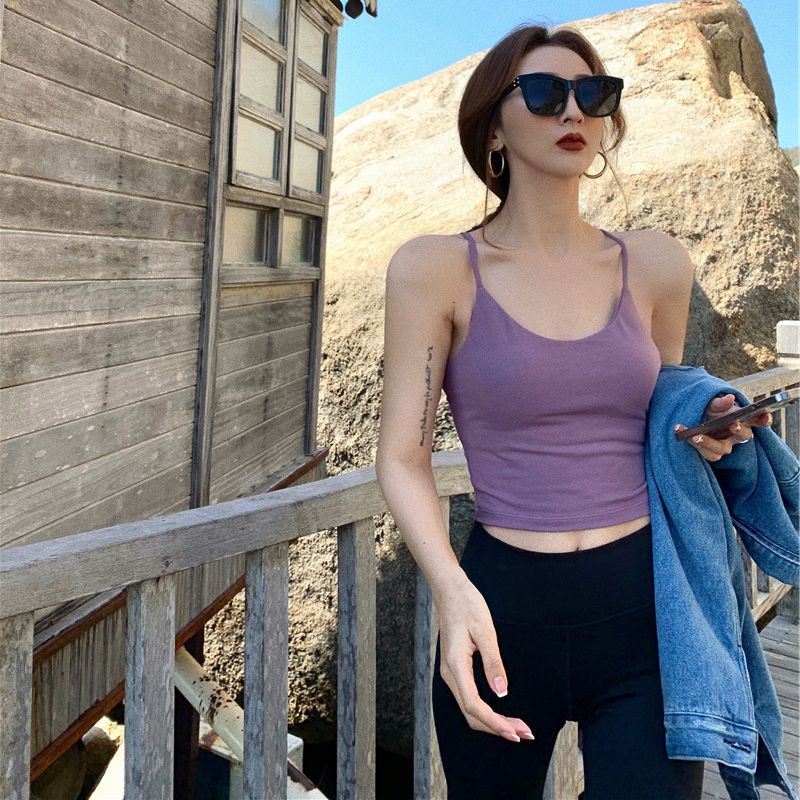 Áo Hai Dây Dáng Ngắn Hở Lưng Màu Trơn Quyến Rũ Thời Trang Hàn Quốc Dành Cho Nữ Mặc Ngoài Nhà Búp Bê Barbie / Lõi Bú