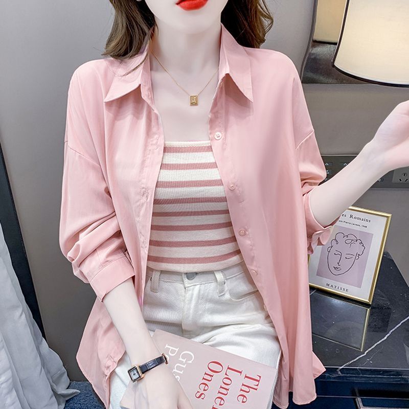 Áo Sơ Mi Tay Dài Dáng Rộng Phong Cách Hàn Quốc Thời Trang Mùa Hè Cho Nữ