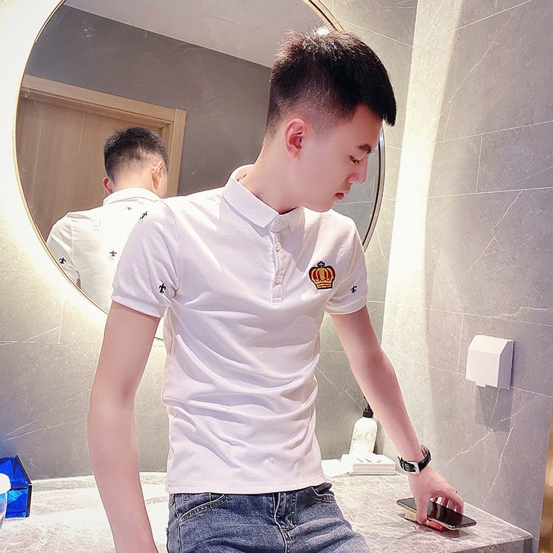 Áo Thun Polo Tay Ngắn Dáng Ôm Thêu Họa Tiết Thời Trang Cho Nam