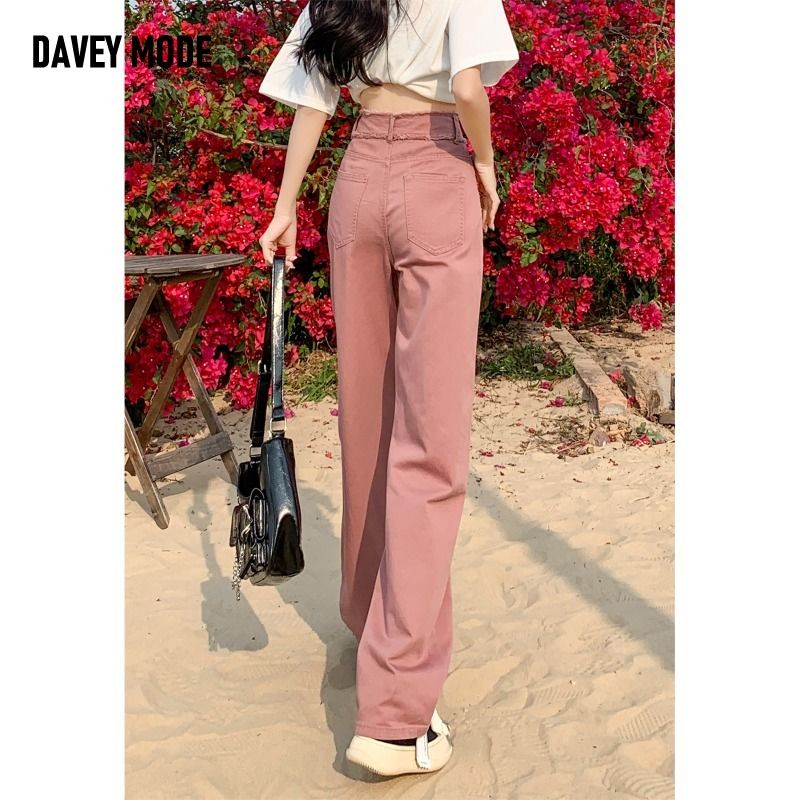 Quần Jean Nữ Ống Rộng Lưng Cao Màu Hồng Thời Trang Xuân Hè Mới