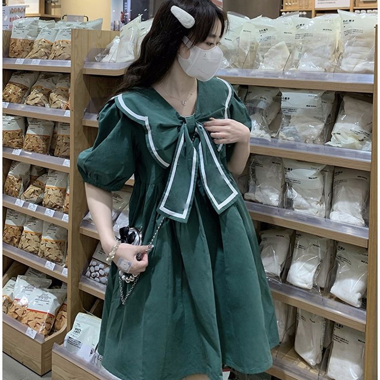 Đầm Chữ a Cổ Thủy Thủ Thắt Nơ Eo Nhỏ Nhắn Dễ Thương Ngọt Ngào Thời Trang Mùa Hè Dành Cho Nữ Sinh