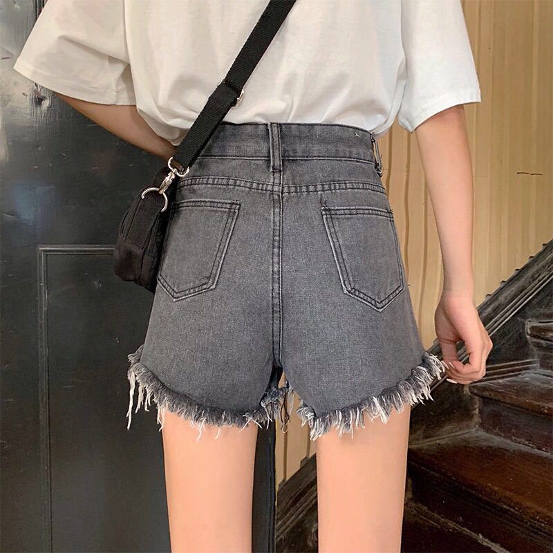 Phong Cách Mới ~ Quần Short Denim Lưng Cao Dáng Rộng Mỏng Mùa Hè Rách Gối Phong Cách Mới Cho Nữ
