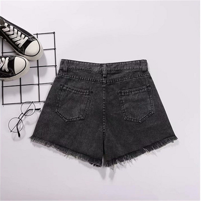 Phong Cách Mới ~ Quần Short Denim Lưng Cao Dáng Rộng Mỏng Mùa Hè Rách Gối Phong Cách Mới Cho Nữ