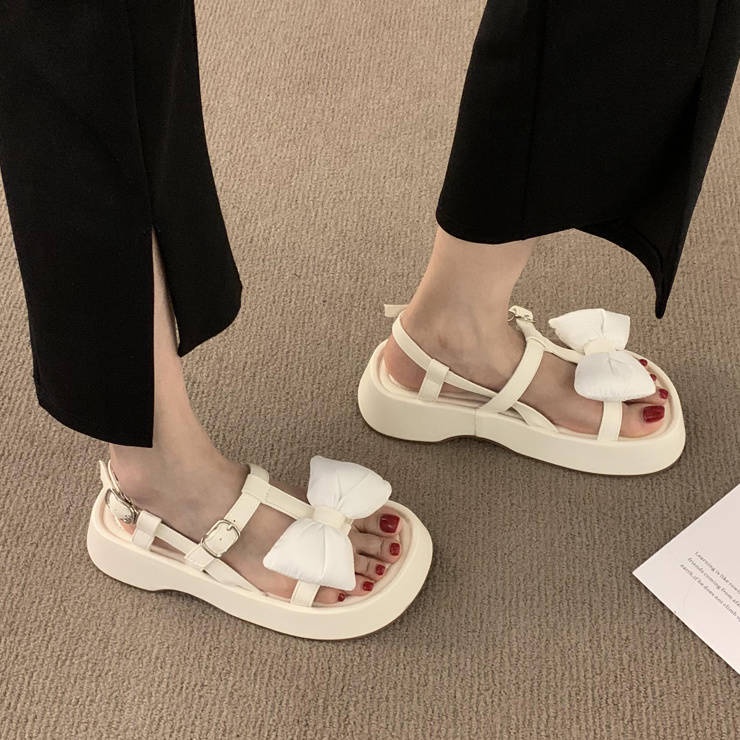 Giày Sandal Đế Dày Đính Nơ Thời Trang Mùa Hè