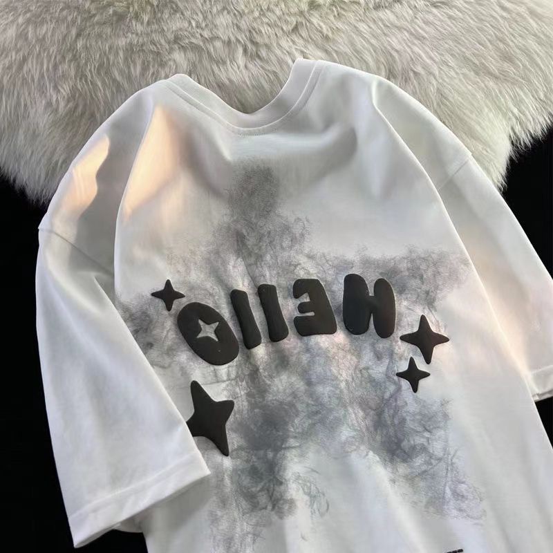 Áo Thun Tay Ngắn In Hình Ngôi Sao Màu Hồng Phong Cách Retro Dành Cho Nam Nữ