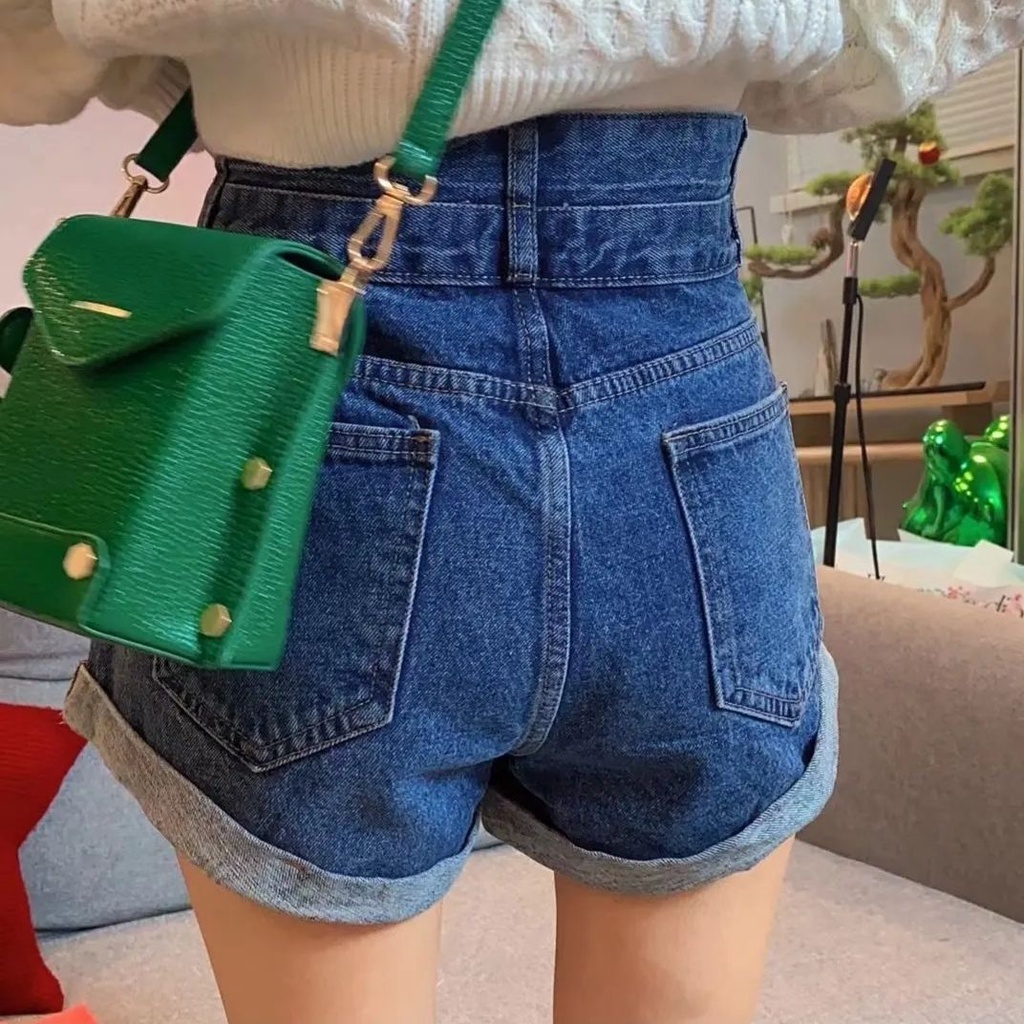 Quần Short Denim Lưng Cao Ống Rộng Phong Cách Hàn Quốc Mới Cho Nữ