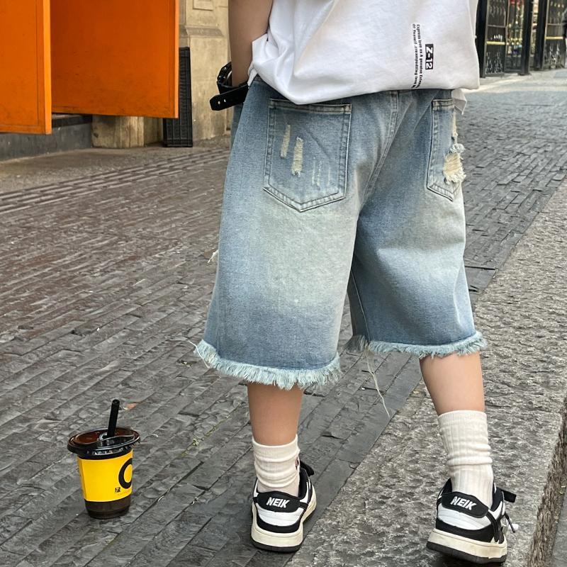 Quần Short Denim Mỏng Phối Vết Rách Thời Trang Mới 2023 Cho Bé Trai