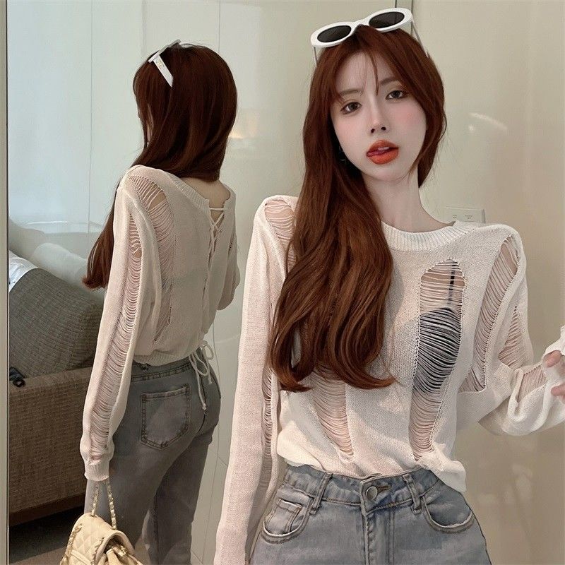 Áo Dệt Kim Chống Nắng Mỏng Buộc Dây Phong Cách Xuân Thu Mới 2023 Cho Nữ