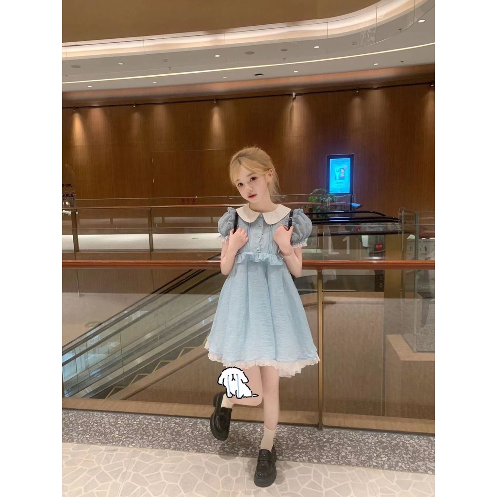 Đầm Ngủ Ngắn Tay Phồng Cổ Búp Bê Phối Ren Thời Trang Mùa Hè Cho Nữ