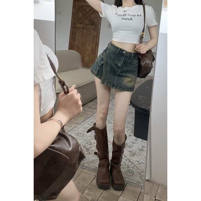 Chân Váy Denim Chữ a Lưng Cao Phong Cách Mỹ Thời Trang Mùa Hè 2023 Mới