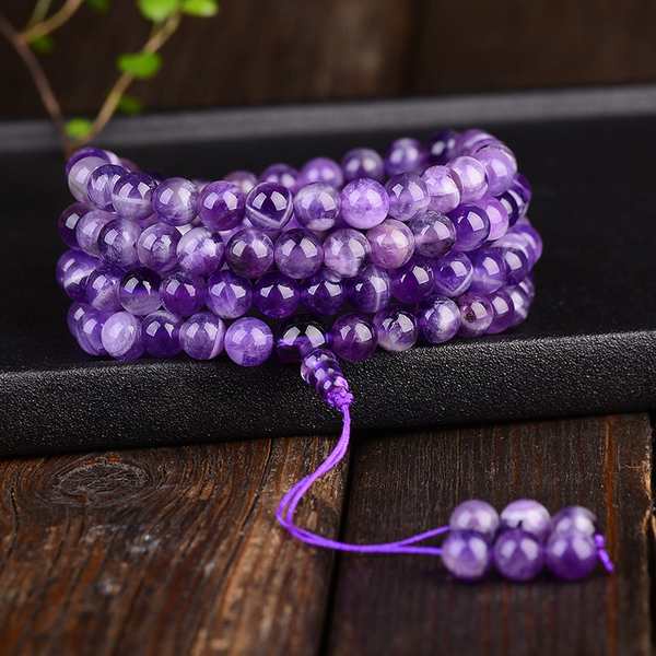 Vòng Tay Chuỗi 108 Hạt Đá Thạch Anh Tím Tự Nhiên Thời Trang Cho Cặp Đôi