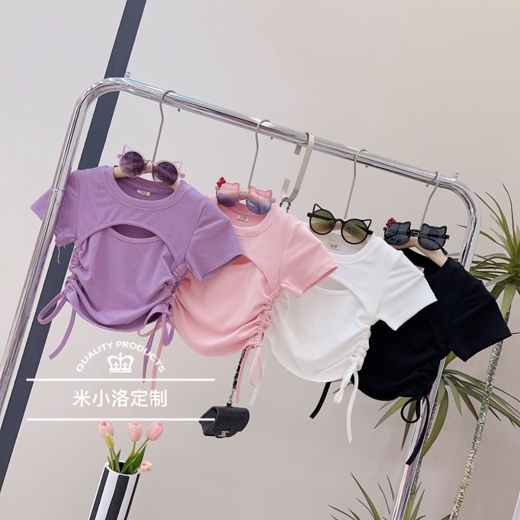 Áo Thun Ngắn Hai Dây Ôm Dáng Phong Cách Ngọt Ngào Cá Tính Cho Bé Gái