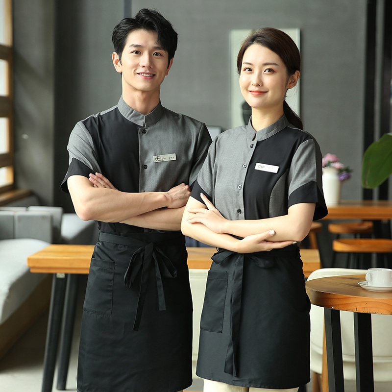 Hedao hotel hot pot restaurant western food beverage waiter uniform hotel work quần áo ngắn tay phía trước quầy tính tiền quán cà phê quần áo mùa xuân hè quần áo chuyên nghiệp