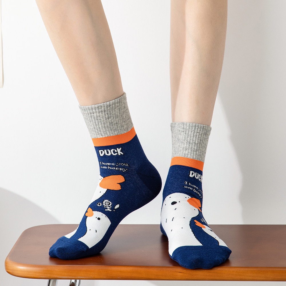 Vớ WAFNHA D803 cotton cổ cao họa tiết vịt hoạt hình thời trang thu đông xinh xắn cho nữ