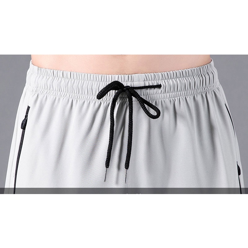 Quần Short Thể Thao Vải Lụa Lạnh Mỏng Nhanh Khô Màu Trơn Phối Dây Rút Thời Trang Mùa Hè Cho Nam