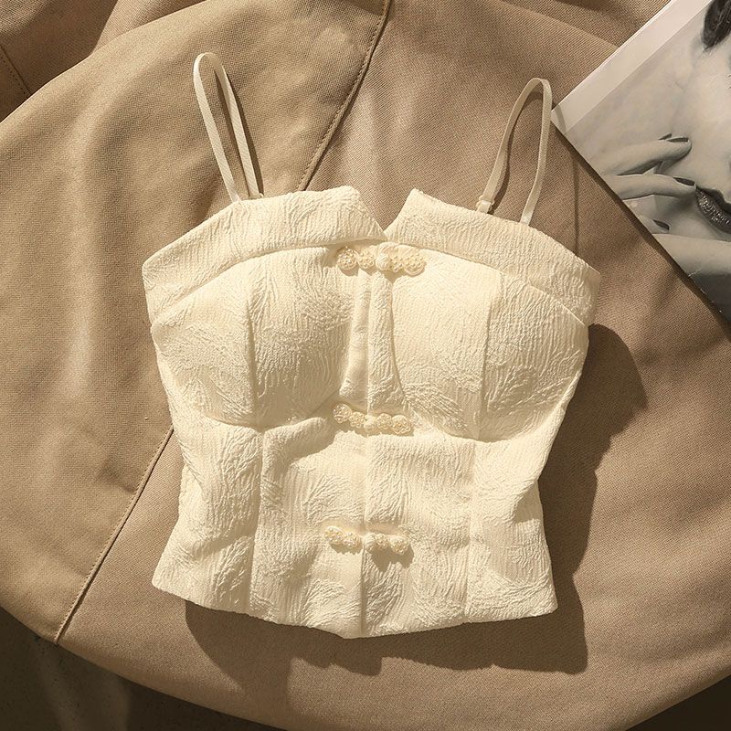 Áo Hai Dây Có Đệm Ngực Màu Trắng Phong Cách Pháp Thời Trang Mùa Hè Quyến Rũ Cho Nữ