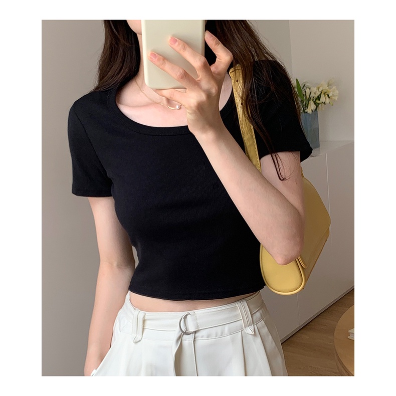 Áo Thun Cổ Vuông Ngắn Tay Dáng Ôm Thời Trang Dành Cho Nữ 61878