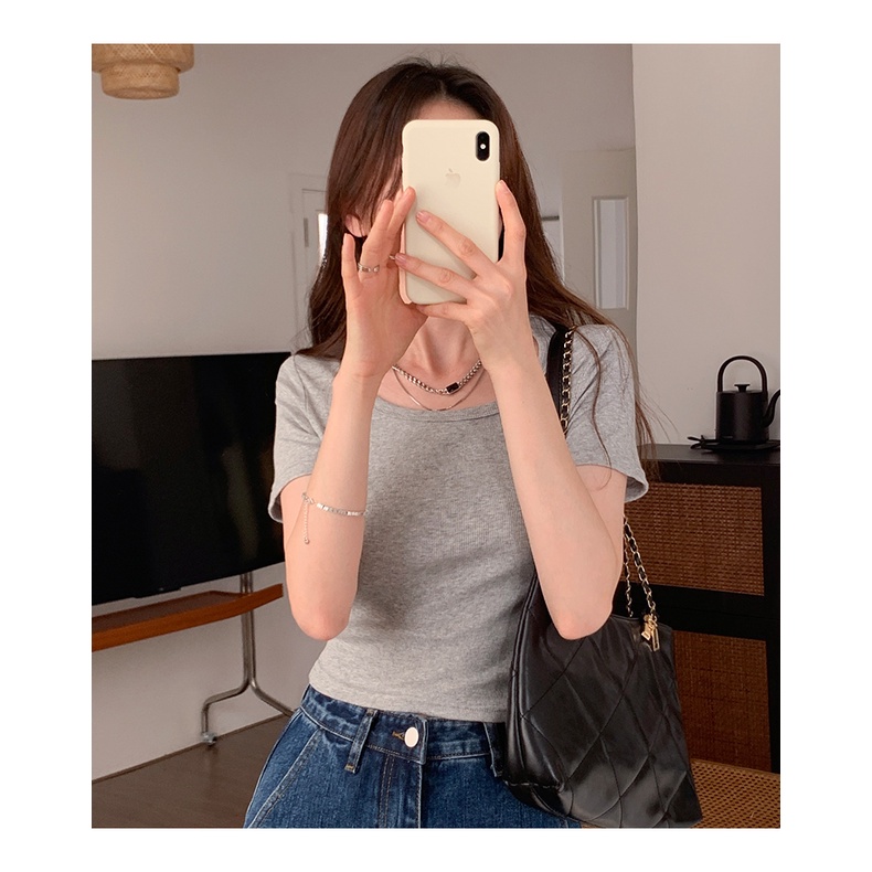 Áo Thun Cổ Vuông Ngắn Tay Dáng Ôm Thời Trang Dành Cho Nữ 61878