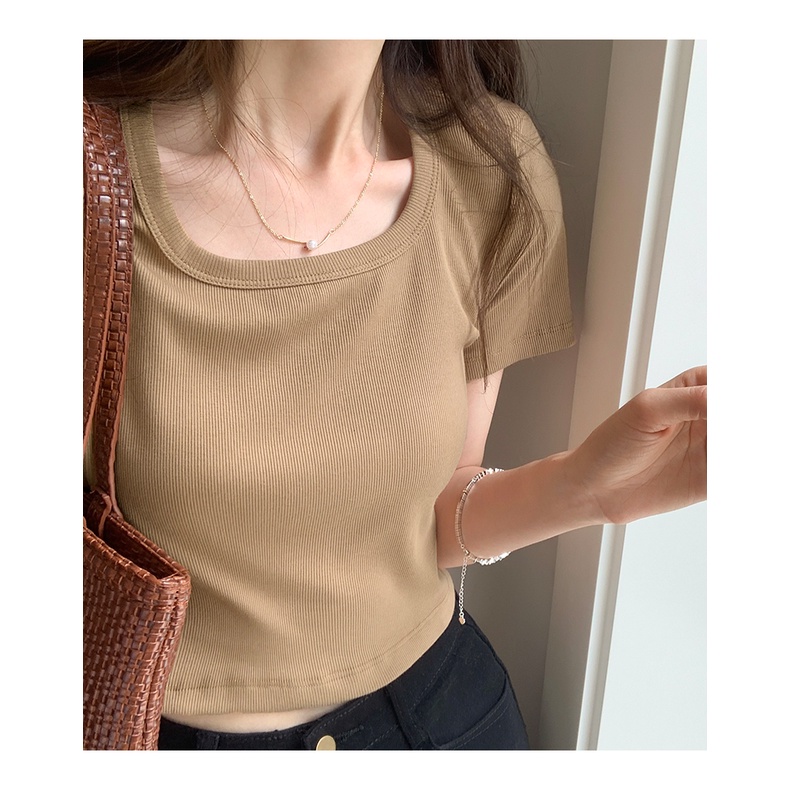 Áo Thun Cổ Vuông Ngắn Tay Dáng Ôm Thời Trang Dành Cho Nữ 61878