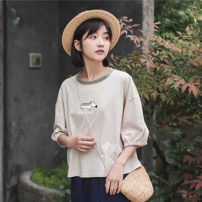 Áo Thun Tay Ngắn Năm Tấc Dáng Rộng In Họa Tiết Ngựa Vằn Phong Cách Hàn Quốc Thời Trang Xuân Hè 2023 Mi