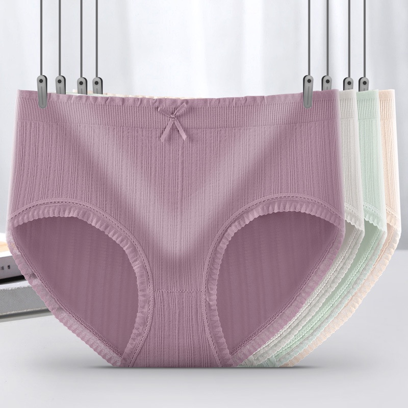 Quần Lót Cotton Phối Ren Không Đường May Thoáng Khí Thấm Hút Mồ Hôi Phong Cách Nhật Bản