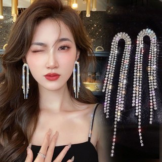 Khuyên tai dáng dài hình hoa đính kim cương giả bằng bạc 925 sang trọng cho nữ