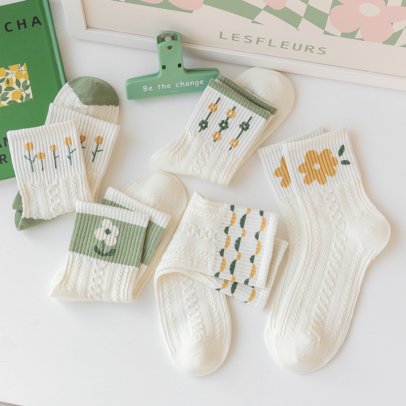 Kafu D51 Đôi Vớ Cotton Màu Xanh Lá Cây Tươi Tắn Ngọt Ngào Dành Cho Bé