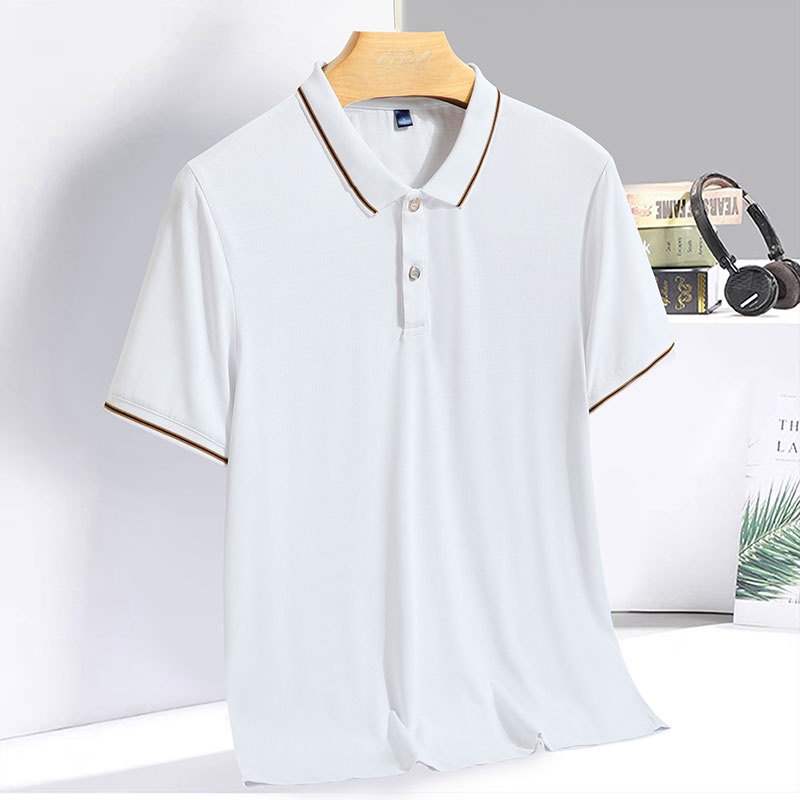 Áo polo Vải Lụa Lạnh Mỏng Tay Lỡ Màu Trơn Thời Trang Mùa Hè Cho Nam