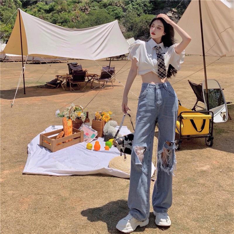 Quần Jean Lưng Cao Dáng Rộng Thiết Kế Mỏng Kiểu Dáng Mới Năng Động Thời Trang Dành Cho Nữ