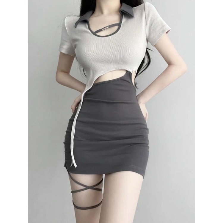 Đầm Ngắn Tay Ôm Hông Kiểu Pháp Màu Trơn Ngọt Ngào Cho Nữ