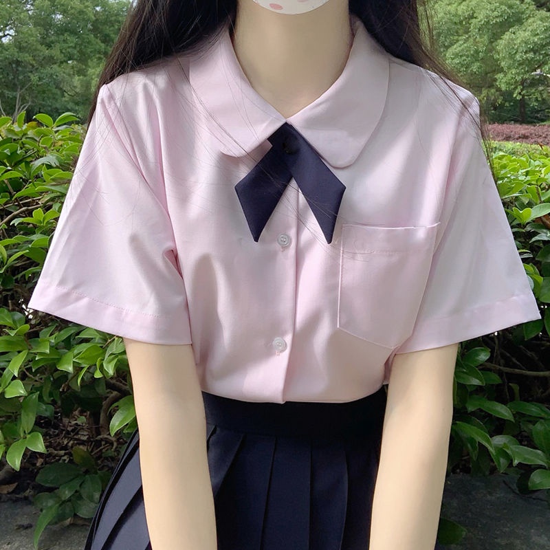 Bộ Đồng Phục Áo Sơ Mi Màu Trơn Phối Chân Váy Đen Xếp Ly Thời Trang Mùa Hè Cho Nữ Sinh