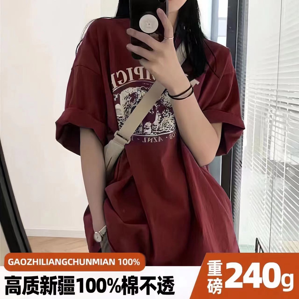 Áo Thun 100% Cotton Tay Ngắn Dáng Rộng In Họa Tiết Đường Phố Nhật Bản Thời Trang Cho Nam Và Nữ 240g