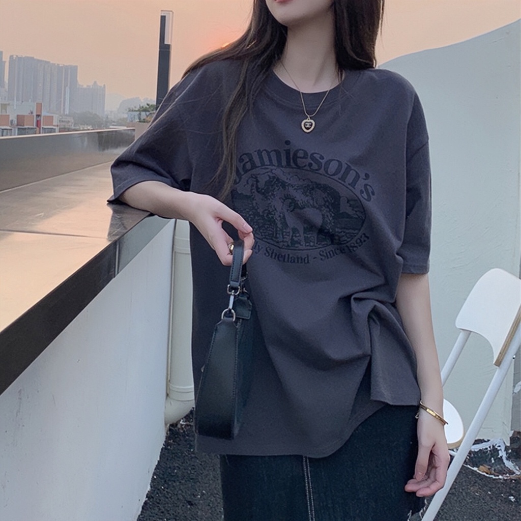 Áo Thun 100% Cotton Tay Ngắn Dáng Rộng In Họa Tiết Đường Phố Nhật Bản Thời Trang Cho Nam Và Nữ 240g